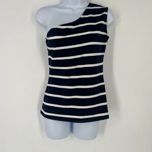 Boston Proper Navy White Striped One Shoulder Top Womens Small Nautical Coastal